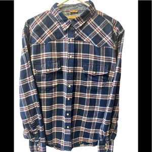 JACK’S girlfriend, long sleeve button up, plaid, pearl snaps, size extra large